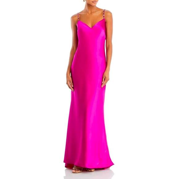 Aqua Formal Satin Cowl Open Back Gown Size 0 Magenta NEW - Picture 1 of 6